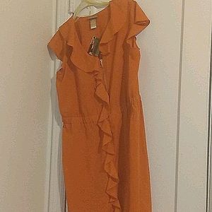 New Burnt orange ruffle front zipper pretty dress